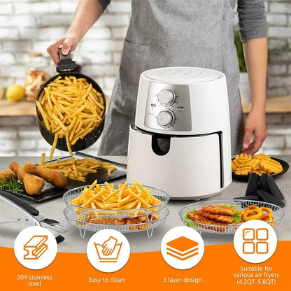 3-Layer Stackable Air Fryer Rack – 304 Stainless Steel Grilling & Steaming Rack for Oven & Cooking Tools