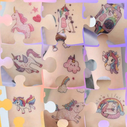 14-Sheet Glitter Unicorn Temporary Tattoos - Colorful Kids' Body Art & Decorative Stickers