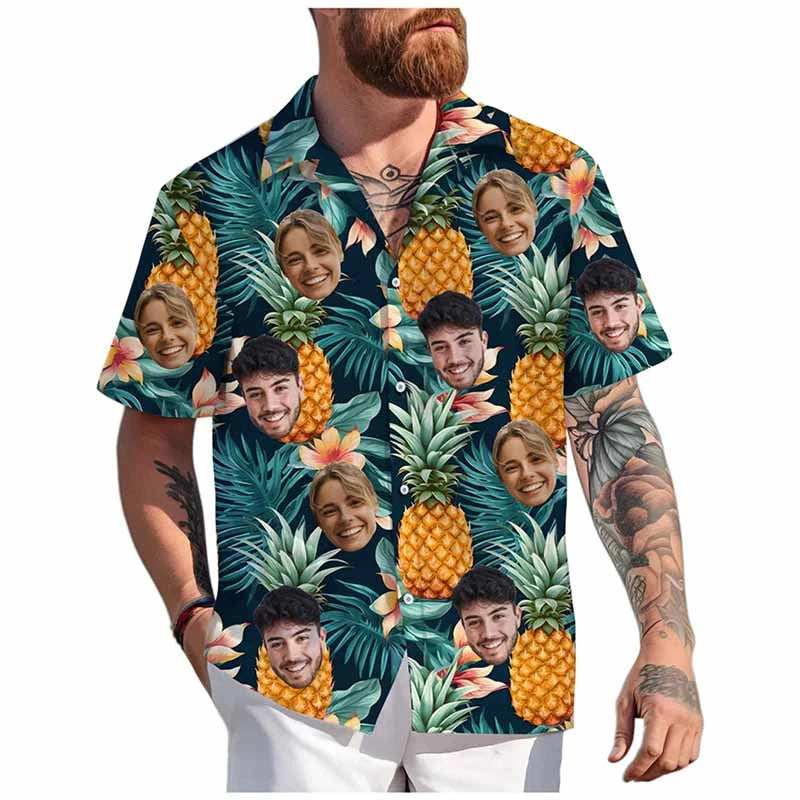 Custom Face Hawaiian Shirt - Personalized 3D Printed Unisex Beach Button-Up Short Sleeve Top