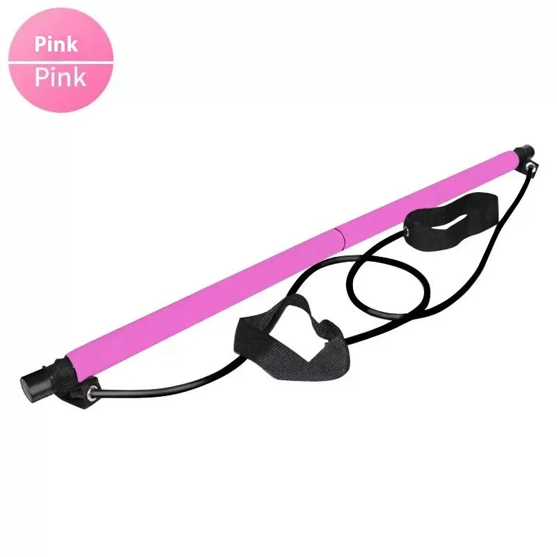 Adjustable Pilates Stick - Portable Fitness Bar with Elastic Bands for Yoga, Stretching & Home Workouts