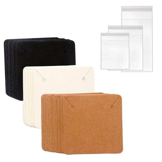 50PCS 5x5cm Blank Kraft Paper Jewelry Display Cards – DIY Necklace Tags & Label Cards for Jewelry Making Wholesale