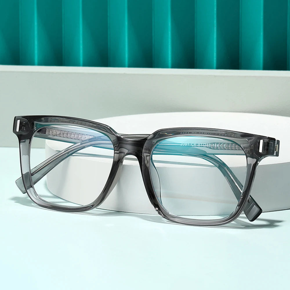 Kachawoo TR90 Anti-Blue Light Glasses – Unisex Square Frame, Transparent Grey, Korean Style Eyewear