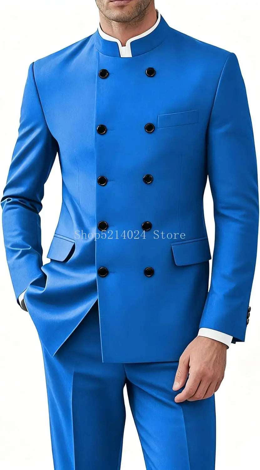 Men’s 2-Piece Suit Set - Gold Button Jacket & Pants Formal Wedding Style Outfit