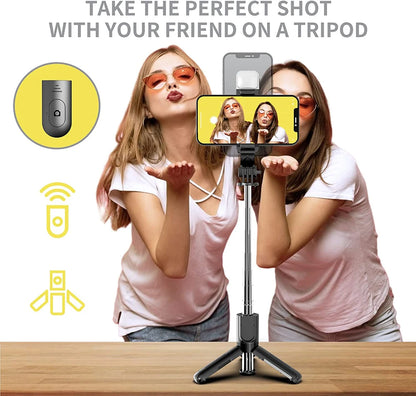 Wireless Bluetooth Selfie Stick Tripod – Foldable & Portable with Fill Light and Remote for iPhone & Android Phones