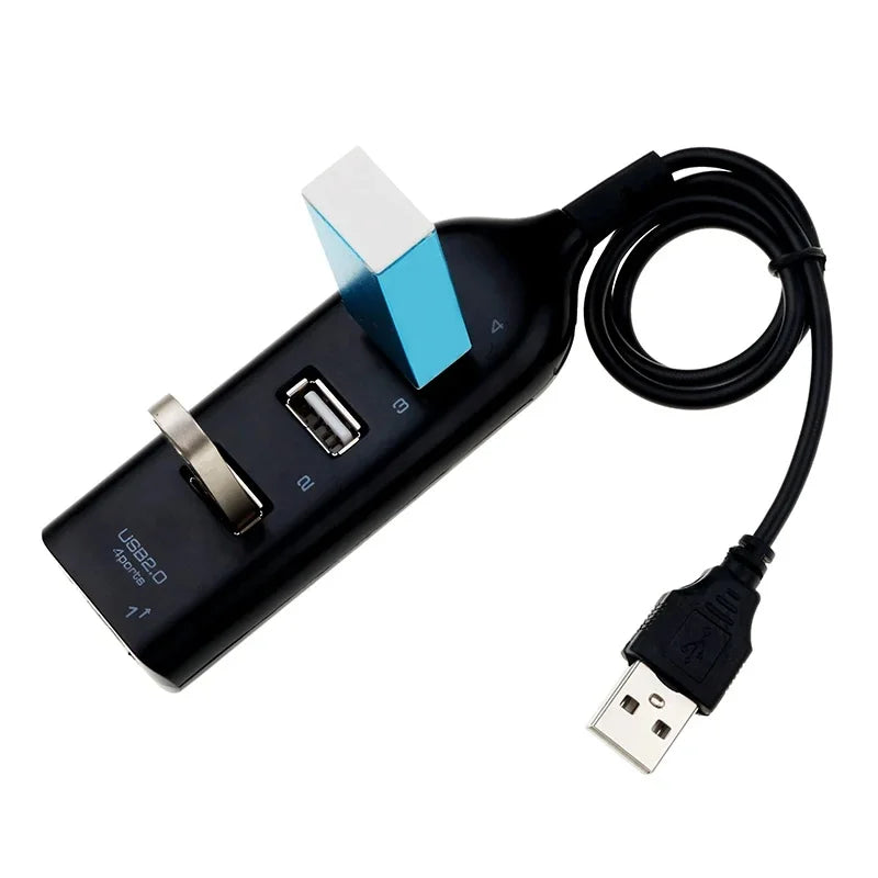 Mini USB 2.0 4-Port Hub - Powered USB Splitter with Adapter for PC, Laptop & Desktop, 480Mbps Data Transfer