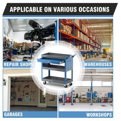 AIRAJ 3-Tier Rolling Tool Cart – 440LBS Capacity Mechanic Storage Cart on Wheels for Garage & Warehouse, Blue