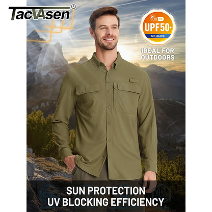 TACVASEN Men's UPF 50+ Fishing Shirt - Quick-Dry Long Sleeve Outdoor Hiking & Work Shirt
