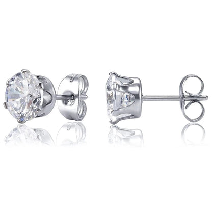 Unisex Stainless Steel Cubic Zirconia Stud Earrings Set (1–8 Pairs) – 6mm Minimalist Ear Piercing Jewelry for Men & Women