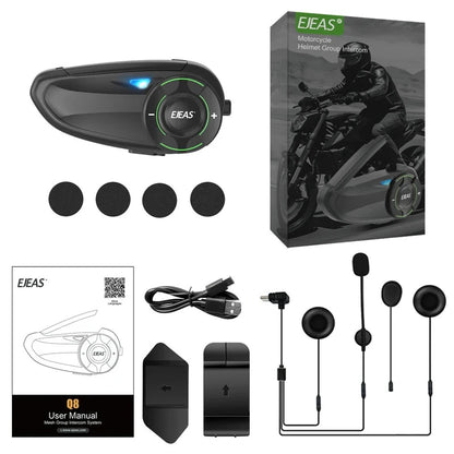 EJEAS Q8 Motorcycle Mesh Intercom – Bluetooth 5.1 Headset with EUC Remote Walkie Talkie for 6 Riders