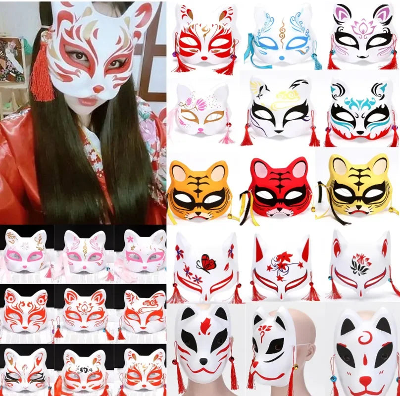 Hand-Painted Fox Mask –  Anime-Inspired Half-Face Cosplay Mask for Raves, Festivals, Masquerade Parties & Costumes
