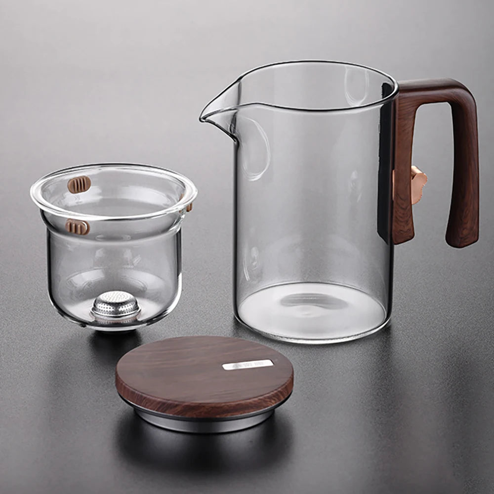 Glass Tea Pot Kettle with Magnetic Infuser - 520ML/720ML Tea Filtration Cup Set with One-Click Switch