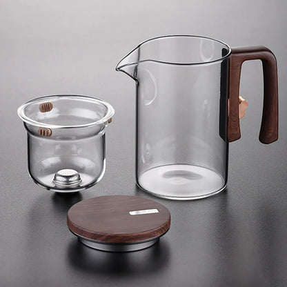 Glass Tea Pot Kettle with Magnetic Infuser - 520ML/720ML Tea Filtration Cup Set with One-Click Switch