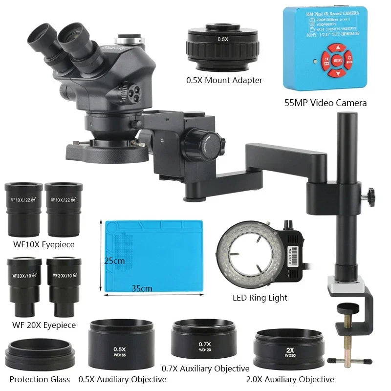 3.5X-100X 200X Simul-Focal Trinocular Stereo Microscope with 4K HDMI USB-C Digital Camera – 55MP/48MP/24MP Objective Lens