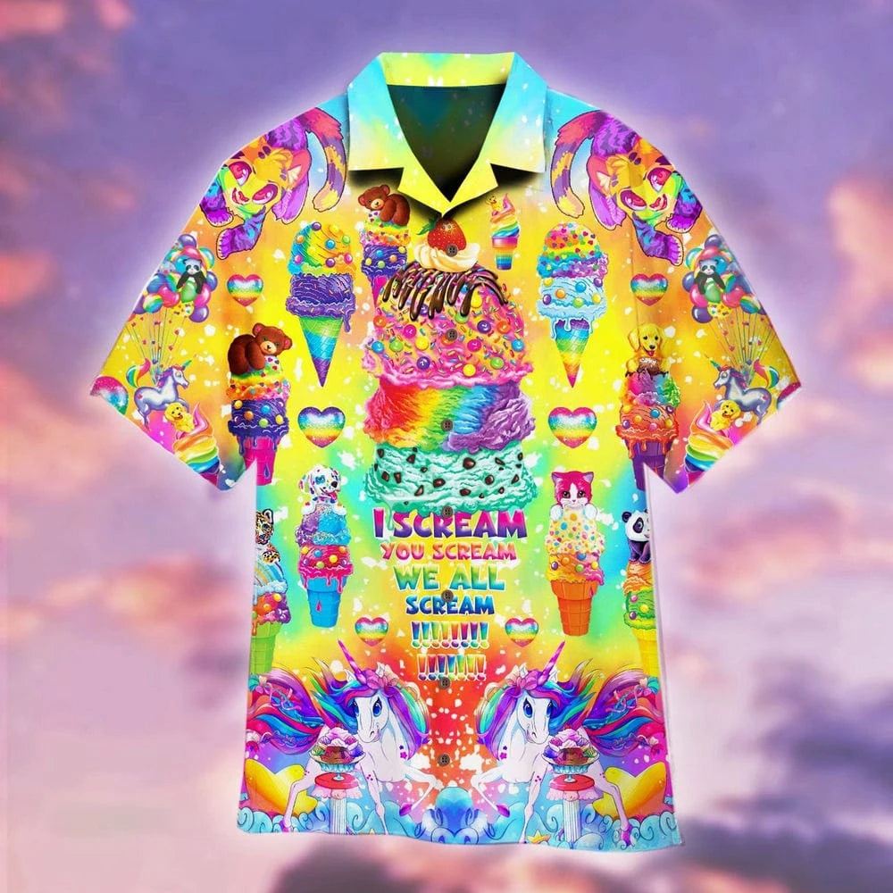 Men’s Ice Cream Hawaiian Shirt - Summer Beach Print Short Sleeve Casual Top with Original Design