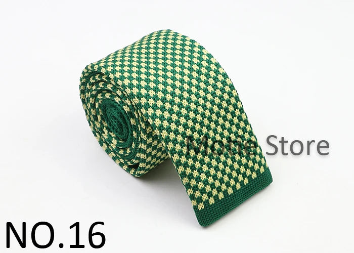 Classic Knit Neck Tie for Men — 6cm Plaid & Dots Casual Business Wedding Tie
