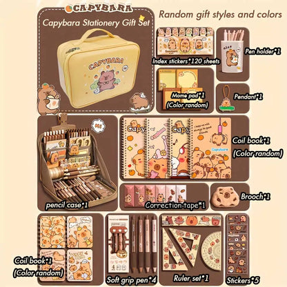 Cute Capybara Stationery Set – Student Gift Pack with Soft Grip Pens, Notebook, Pencil Case & School Study Essentials