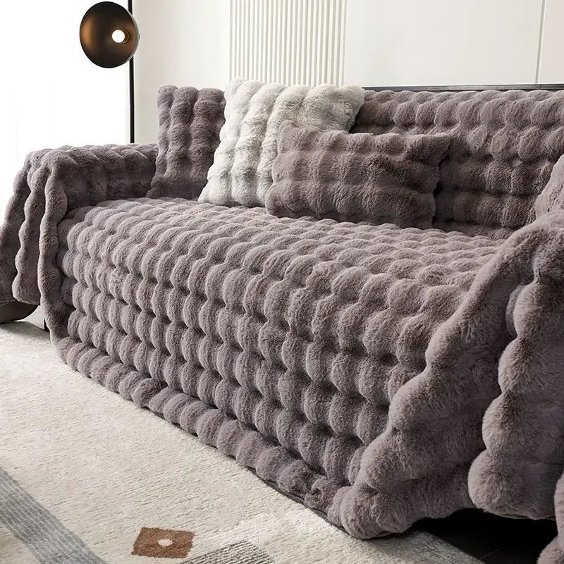 Luxury Rabbit Plush Throw Blanket - Super Soft Thick Fluffy Velvet Sofa Cover for Winter
