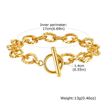Women’s Chunky Gold Toggle Chain Bracelet – Stainless Steel OT Buckle Link Bracelet, Tarnish-Free Bold Fashion Jewelry
