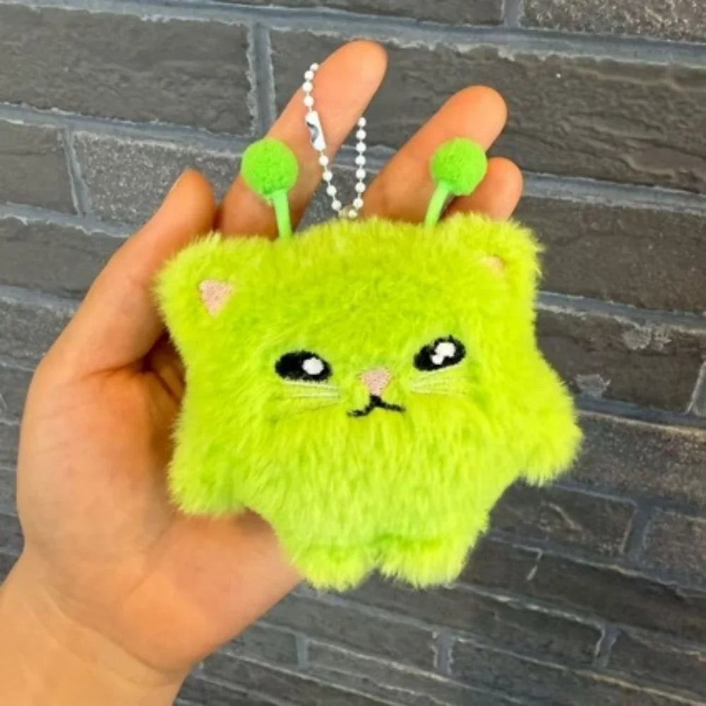 Kawaii Alien Cat Plush Keychain - 2PCS Cute Fluffy Doll Pendant Backpack Charm Gift for Girls