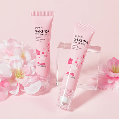 LAIKOU Sakura Eye Serum Roller — Hyaluronic Acid Moisturizing Cream for Eye Bags & Dark Circles, 15ml