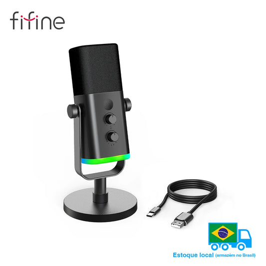 FIFINE AmpliGame AM8 USB/XLR Dynamic Microphone – RGB Control, Headphone Jack, Mute Button for PC Gaming, Recording, and Streaming