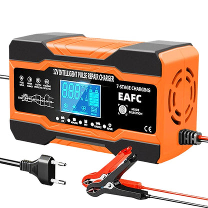 12V/24V Smart Battery Charger — 10A/12A Fast Charger with 7-Stage Pulse Repair for AGM, GEL, WET Lead-Acid Car Batteries