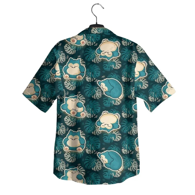 Snorlax Hawaiian Shirt & Shorts Set - Loose Casual Anime Summer Pajama Outfit