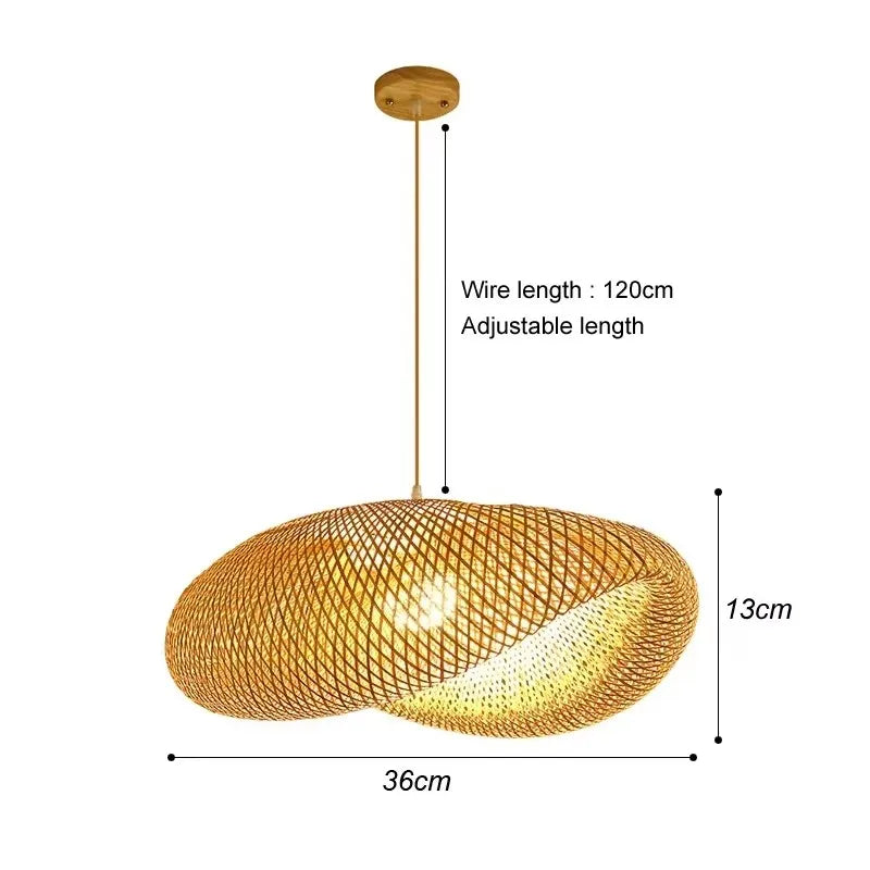 Bamboo Pendant Lamp Ceiling Light - Handwoven Rattan Wicker Hanging Fixture for Dining Room, Bedroom & Indoor Home Decor
