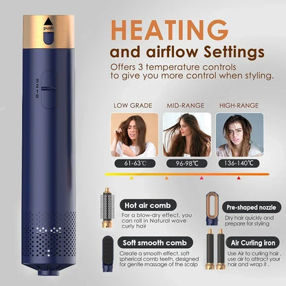 5-in-1 Hair Dryer Comb Set – Professional Hot Air Styler for Curling, Straightening & Volumizing Hair at Home