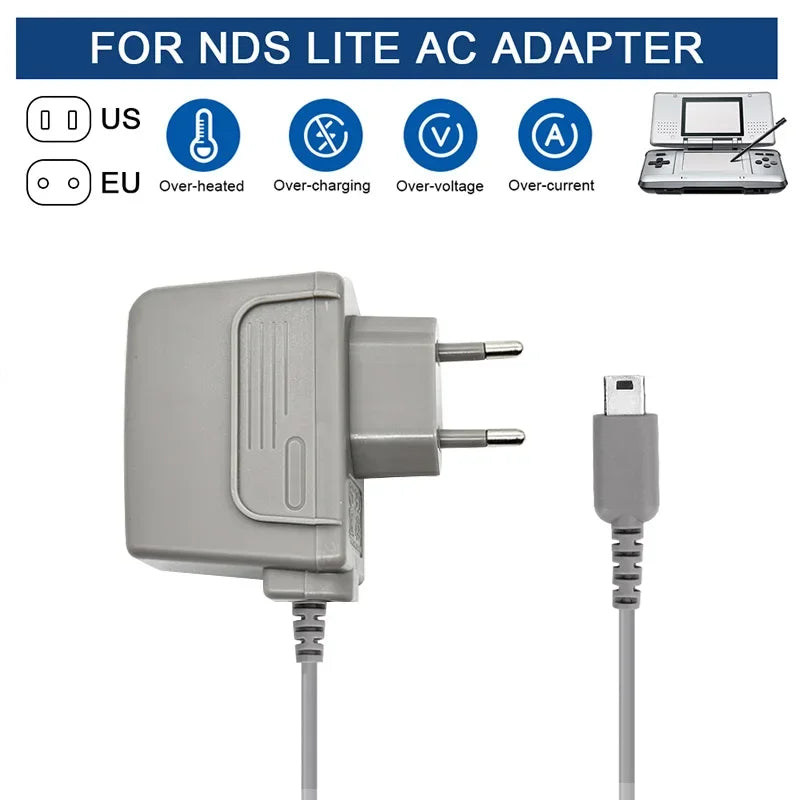 AC 100-240V Travel Charger – EU/US Plug Adapter for Nintendo DS, DS Lite, NDSL