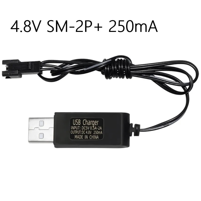 3.7V 400mA Battery USB Charger - NiMH/NiCd Battery Pack Charging Cable with SM 2P Plug for Electric Toys