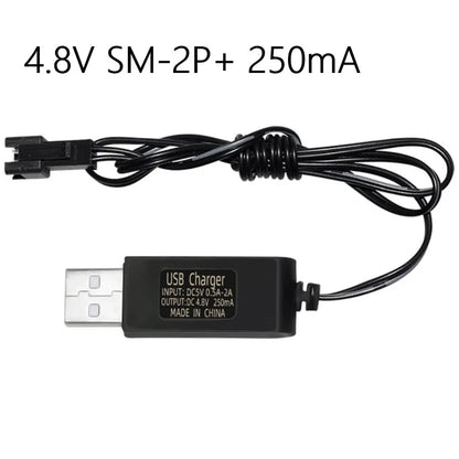 3.7V 400mA Battery USB Charger - NiMH/NiCd Battery Pack Charging Cable with SM 2P Plug for Electric Toys