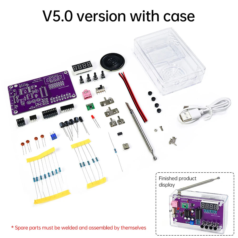 RDA5807S DIY FM Radio Kit - 87–108MHz Adjustable Frequency Digital Display Soldering Project for Electronics Practice