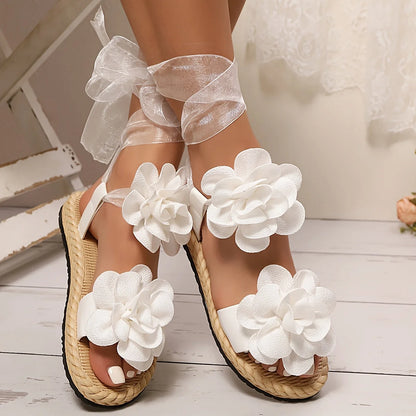 Women’s Fairy Platform Sandals - Floral Lace-Up Cute Elegant Summer Shoes