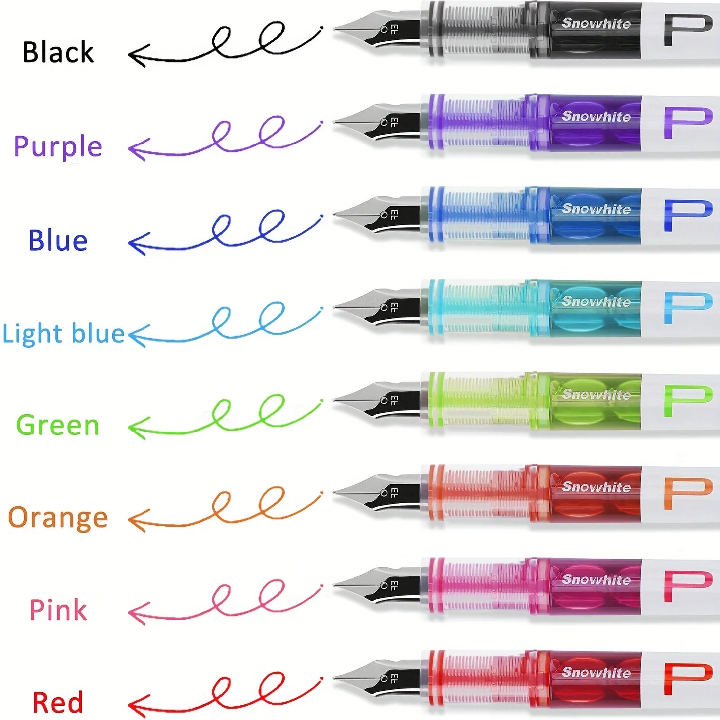 8PCS Disposable Fine Nib Fountain Pens - Assorted Colors Smooth Writing EF Nib with Visible Ink Supply
