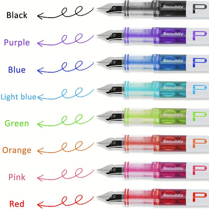 8PCS Disposable Fine Nib Fountain Pens - Assorted Colors Smooth Writing EF Nib with Visible Ink Supply