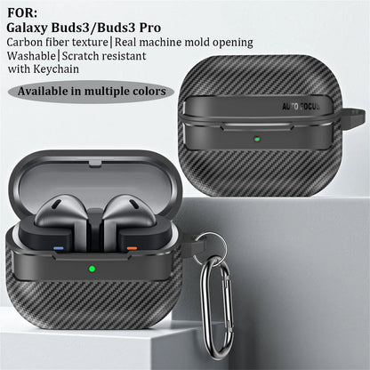 2024 Carbon Fiber Military Armor Case for Samsung Galaxy Buds 3/3 Pro – Protective Cover with Keychain