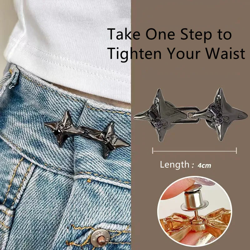 Four-Pointed Star Waist Tightening Tool – Adjustable Waist Buckle for Fashionable Jeans & Fixed Waist Style