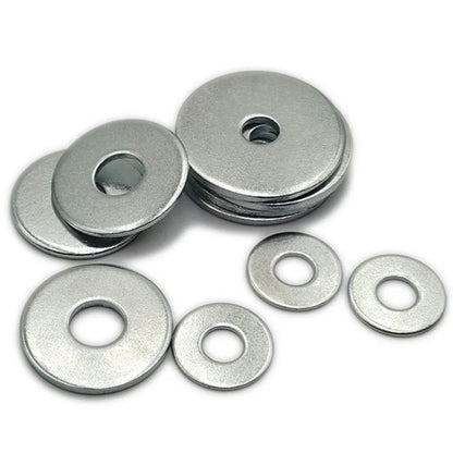 5-100PCS M2-M6 Flat Washers — Carbon Steel White Zinc Plated Washers