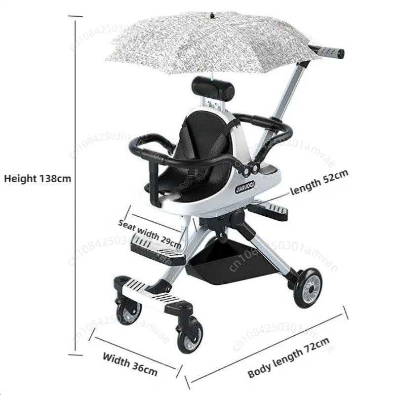 Lightweight Twin Baby Stroller - Foldable Double Seat High-View Carriage with Adjustable Handle