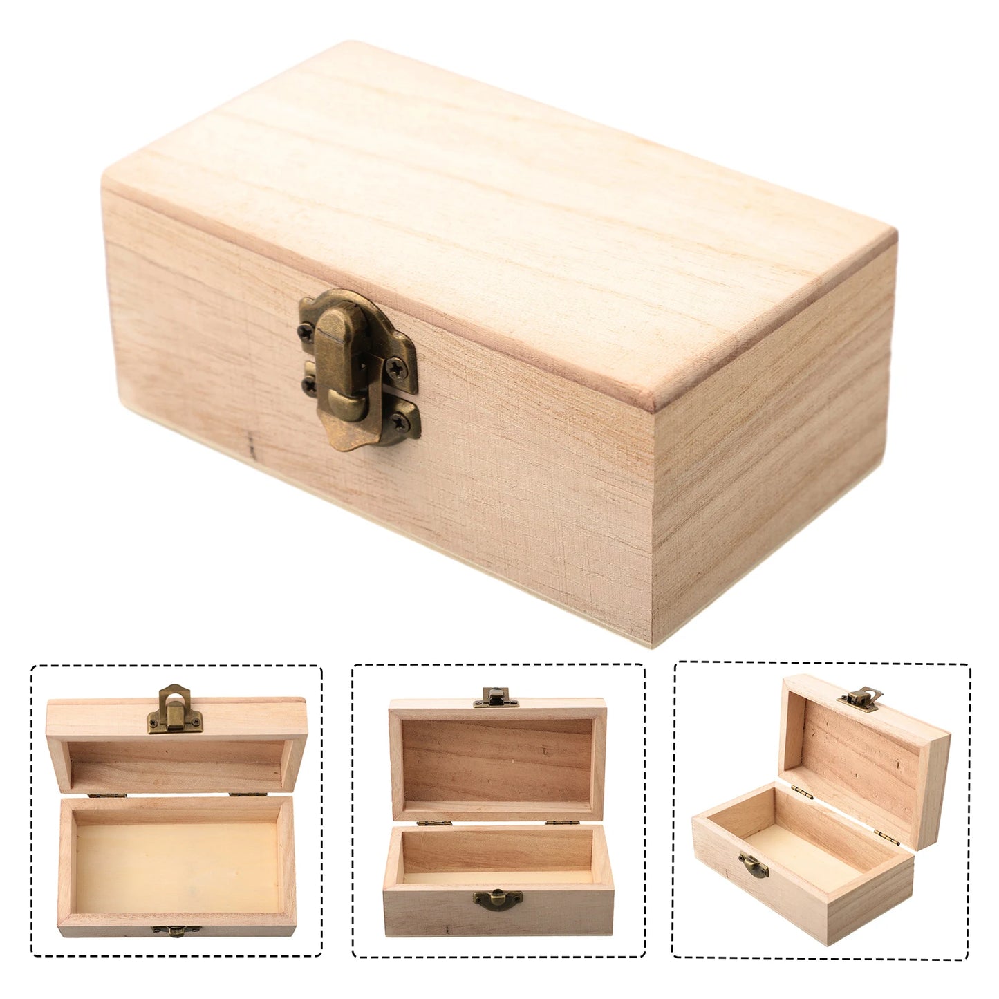 Wooden Jewelry Storage Box with Lid — Square Hinged Craft Box for DIY, Home Decor, and Mother's Day Gift