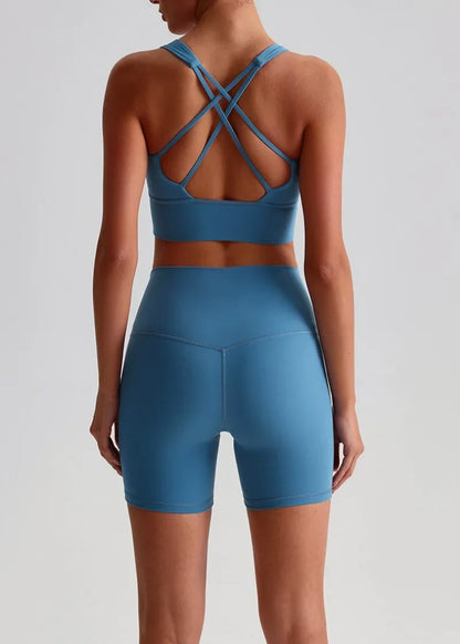 Women's Seamless Yoga Set — Quick-Dry Backless Bra & Booty-Lifting Shorts for Running, Gym & Fitness Workouts