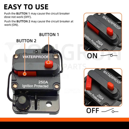 Manual Reset Circuit Breaker - 20A-300A Waterproof 12V-48V DC Car Audio Marine Fuse