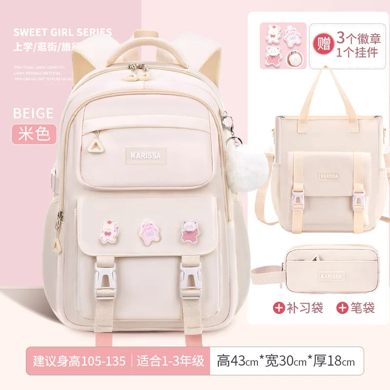 Girls’ School Backpack Set – Kawaii Water-Resistant Bookbags for Elementary Kids, Primary School Bag