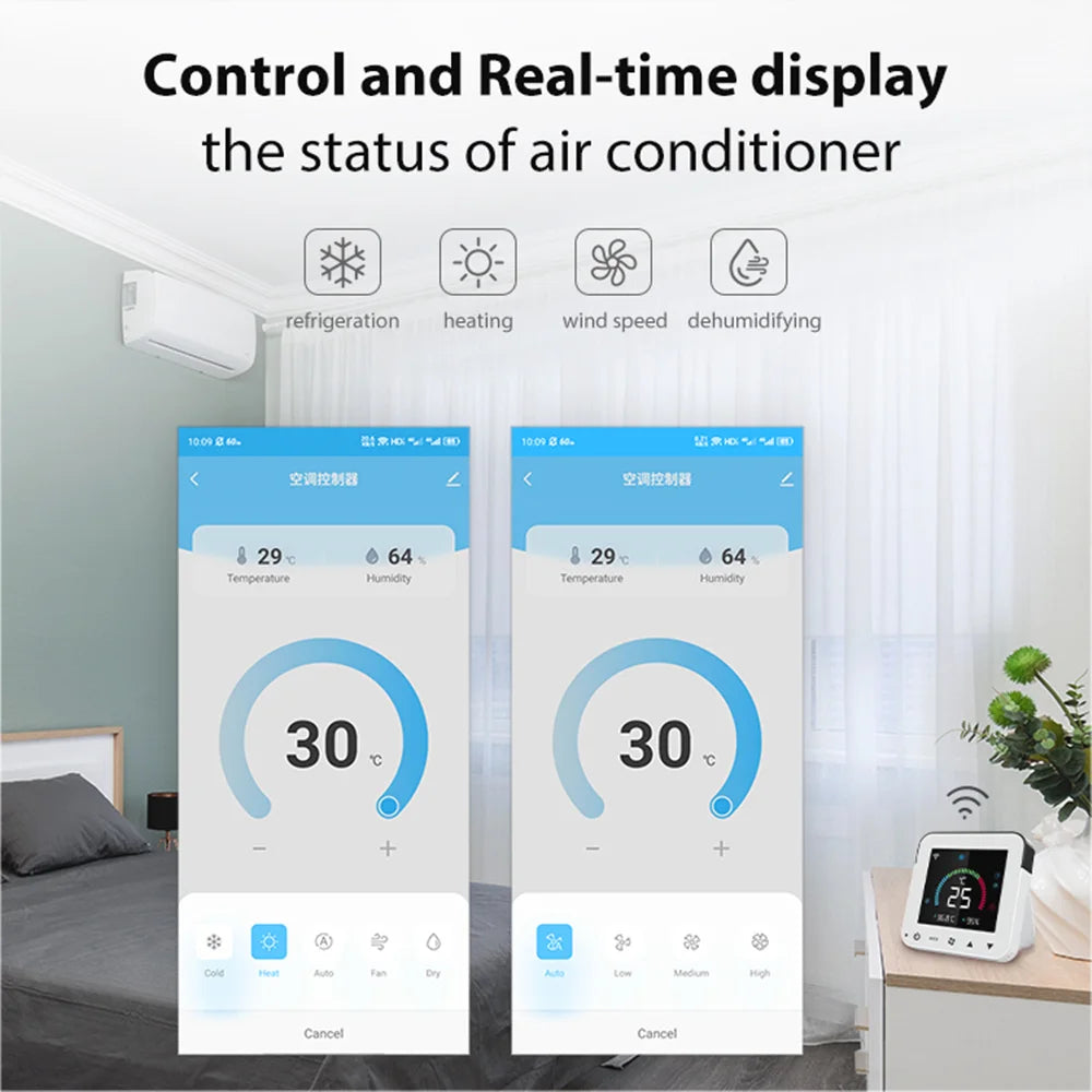 Tuya WiFi Smart Thermostat – IR Air Conditioner Remote with Temperature & Humidity Sensor, LCD Touch Screen, Google Home & Alexa Compatible