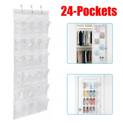24-Pocket Shoe Organizer Rack – Hanging Space-Saving Storage for Over-the-Door or Behind-Closet Use