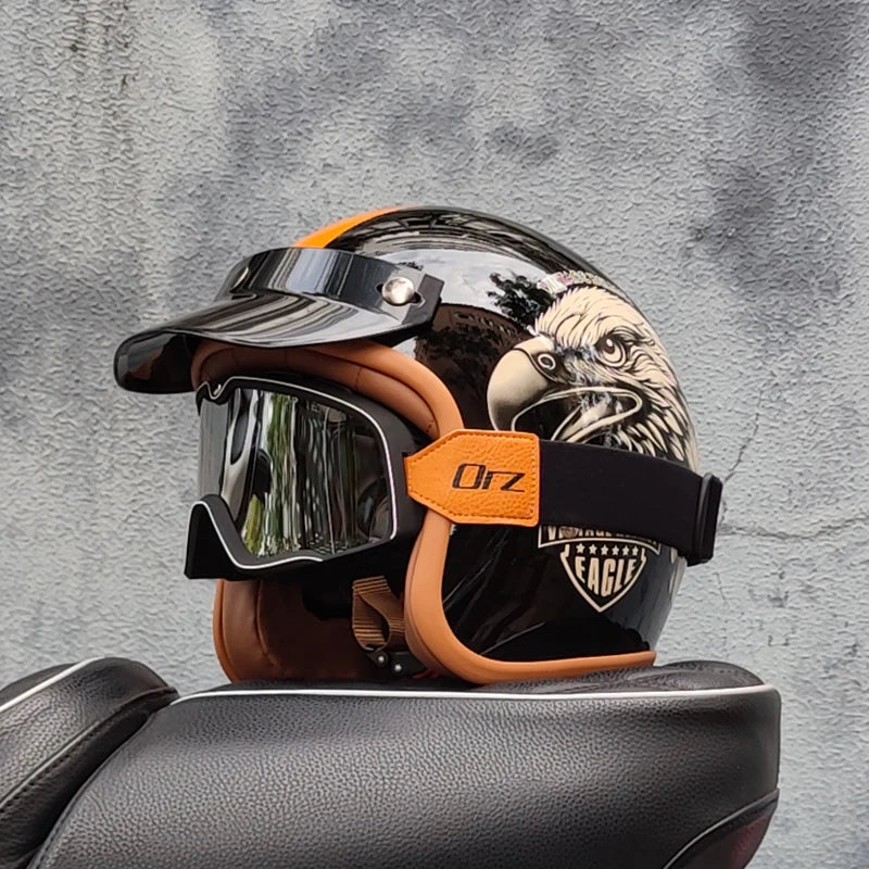 Retro 3/4 Semi-Open Motorcycle Helmet — Cross-Country Winter Riding Accessories