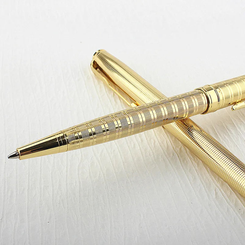 Luxury 0.7mm Metal Rollerball Pen – Blue Ink Gold Steel Signature Pen for Office & School Writing