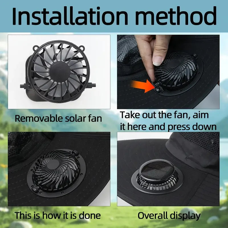 Men’s Quick-Dry Bucket Hat – Large Sun Hat with USB Rechargeable Solar Fan for Hiking, Camping & Fishing