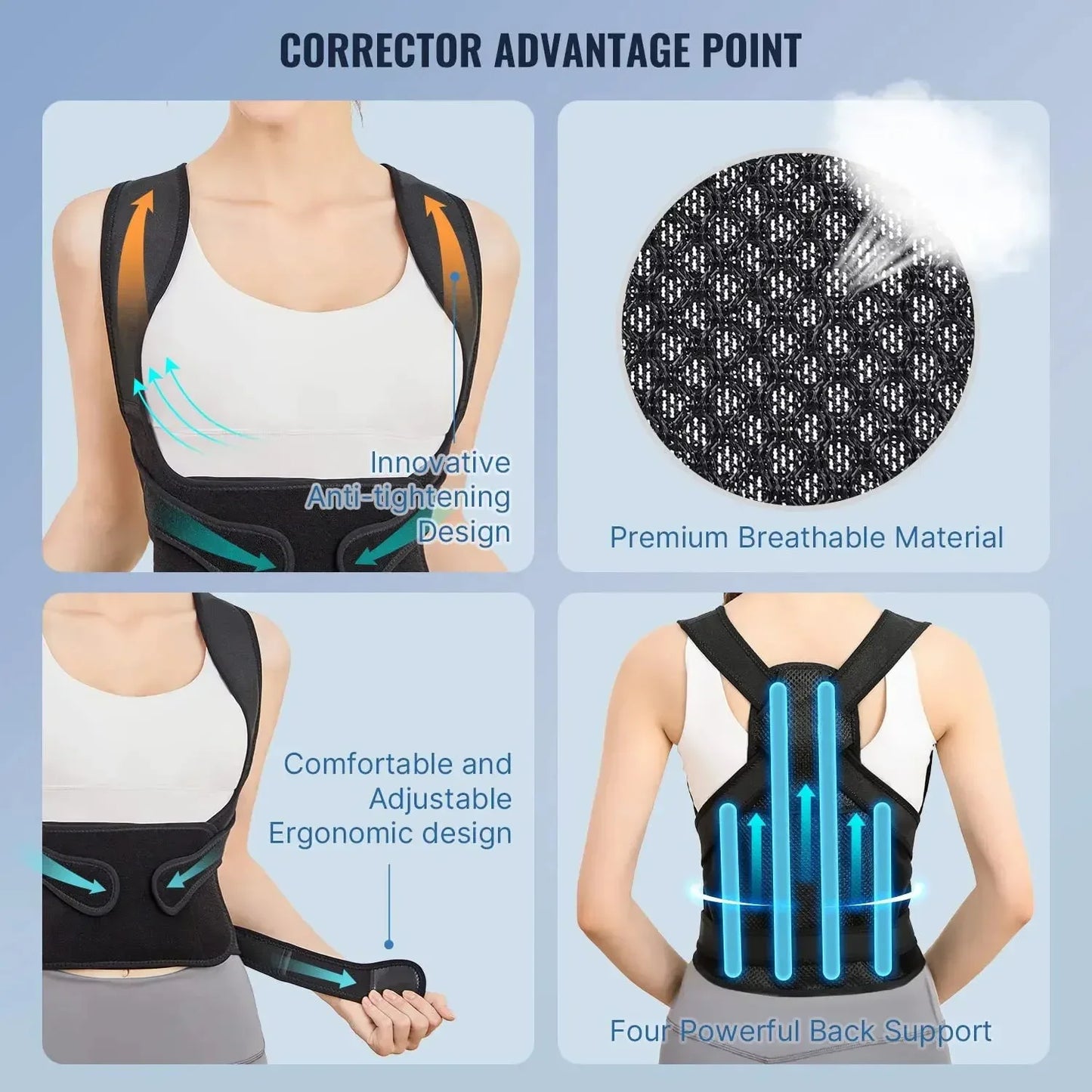 Adjustable Posture Corrector Back Brace – Orthopedic Spinal Support for Men & Women, Comfortable Upper Back Strap